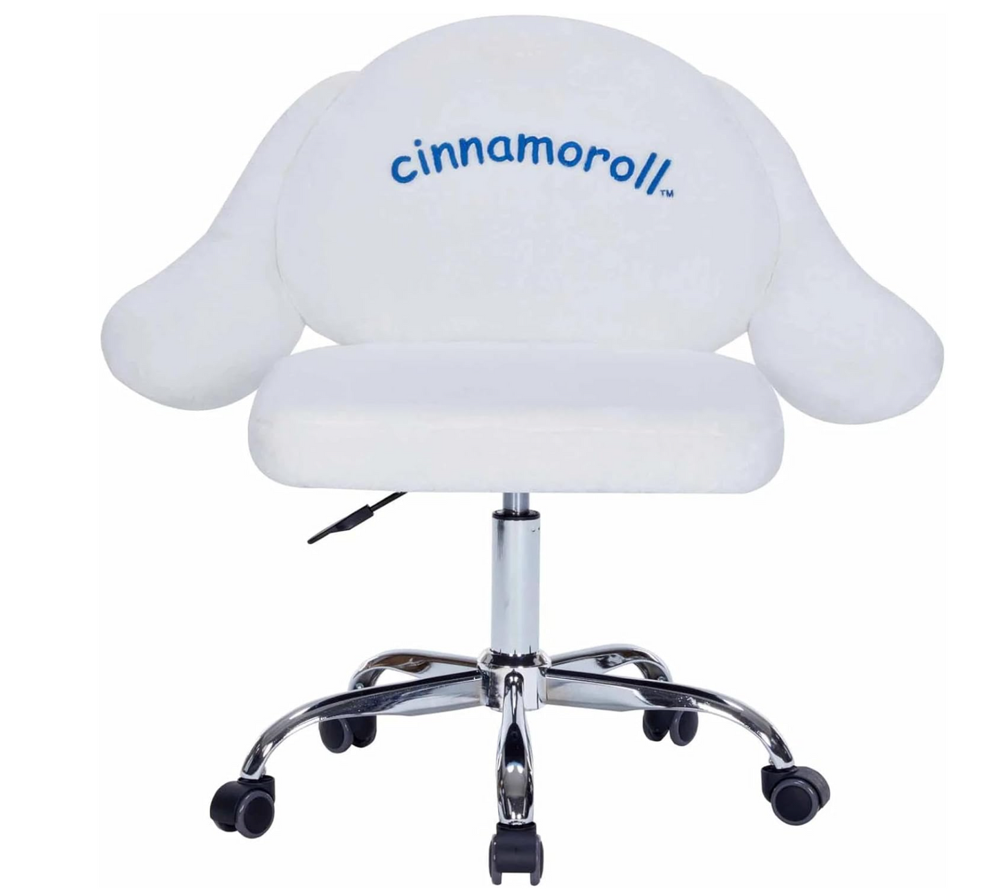 Impressions Vanity Cinnamoroll 360 Degree Swivel Vanity Chair for Bedroom, Armless Makeup Desk Chair with 5 Soft Rolling Wheels, Adjustable Seat Height, Metal Base, and Comfy Polyurethane Padded Seat