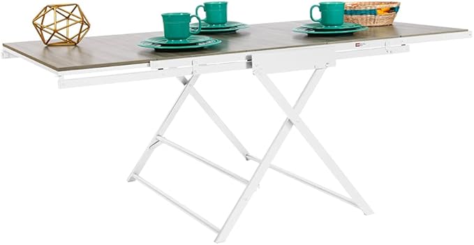 Origami Modern 2 in 1 Shelf to Table Style, Organizer Deco Rack Magically Turn to a Table/Desk in a Second,Fully Assembled,White/Birchwood US Patent Pending (STT-WHIBRC)