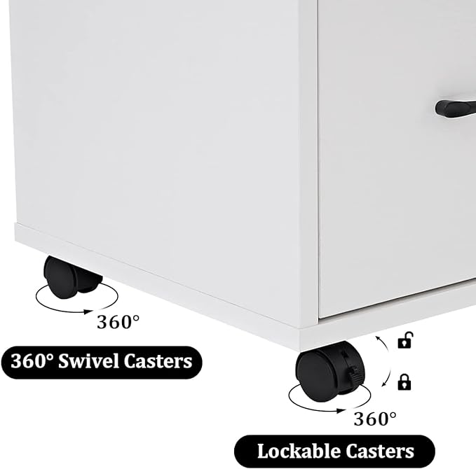 3 Drawer File Cabinets, Mobile Lateral Printer Stand with Open Shelf, Rolling Filing Cabinet with Wheels Home Office Organization and Storage (White)