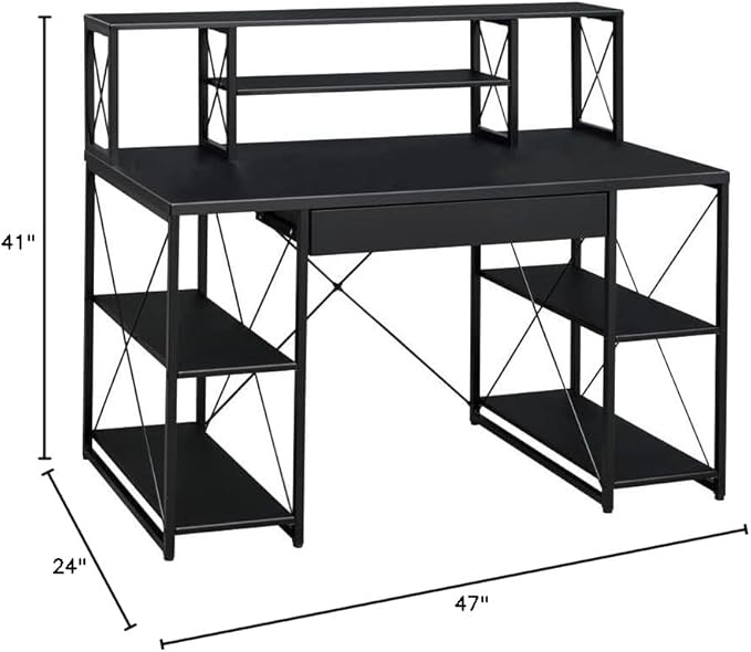 Acme Amiel Wooden 1-Drawer Writing Desk with Small Hutch in Black