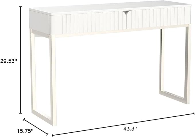 White Vanity Desk with 2 Drawers, Silver and White Desk,Home Office Desk Modern Makeup Vanity Table with Glossy Desktop,Writing Computer Standing Desk with Wood Top and Metal Legs