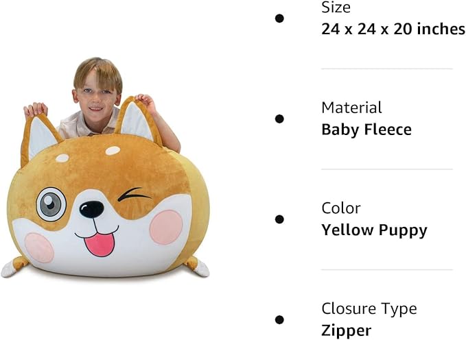 Shiba Inu Dog Stuffed Animal Storage for Children Room Decorations, Boys and Girls Bean Bag Chairs, Toys Organizers, Velvet Fabric Super Soft Large Size Cover Only