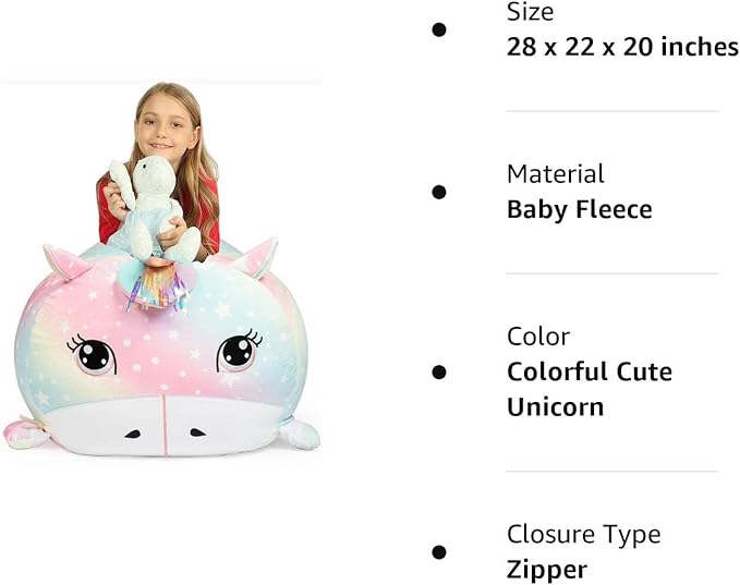 Unicorn Stuffed Animal Storage for Teens Girls Bedroom, Kids Bean Bag Chairs, Super Soft Velvet Fabric Large Size Covers Only