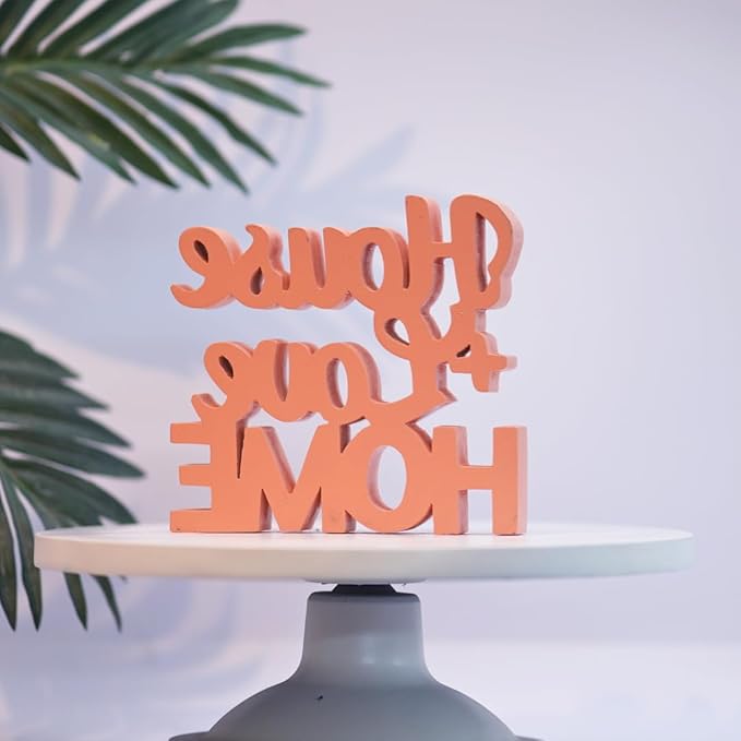 House + Love, Home - Peach Aesthetic Table Decor for Home or Office, Desk or Shelf. Quirky Room Decoration Showpiece, Ideal for Birthdays, Wall Decor, Engineered Wood.