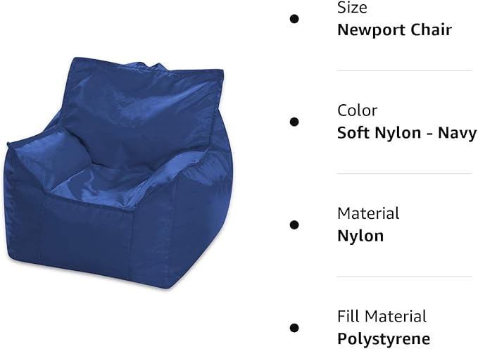 Posh Creations Bean Bag Chair Structured Comfy Seat Use for Gaming, Reading and Watching TV, Newport, Navy