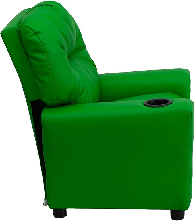 Flash Furniture Chandler Vinyl Kids Recliner with Cup Holder and Safety Recline, Contemporary Reclining Chair for Kids, Supports up to 90 lbs., Green