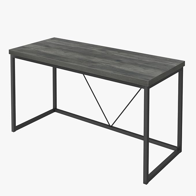 55 inch Computer Desk, Vintage Work Desk for Home Office, Rustic Wood and Metal Study Writing Table, Grey