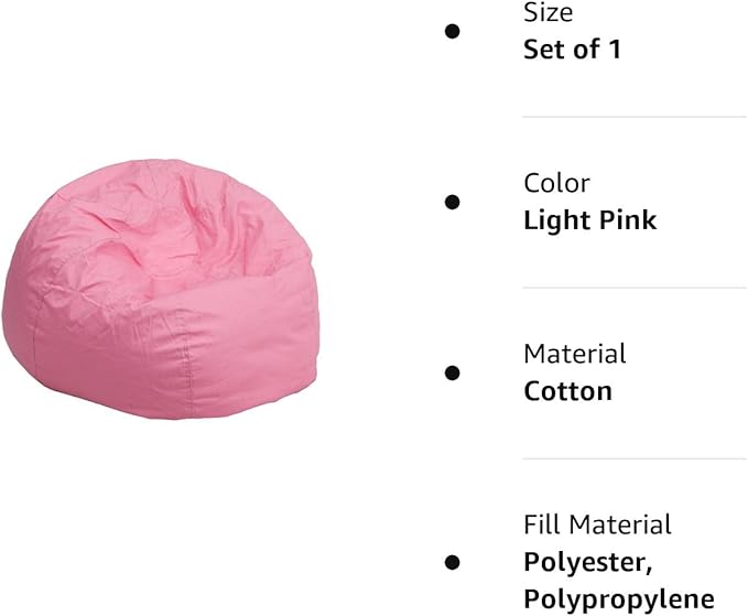 Flash Furniture Dillon Small Bean Bag Chair for Kids and Teens, Foam-Filled Beanbag Chair with Machine Washable Cover, Light Pink