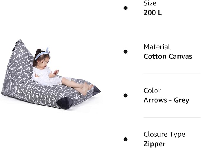 Jorbest Stuffed Animal Storage Bean Bag Chair for Kids and Adults, Stuffed Animal Bean Bag, Premium Canvas Stuffie Seat - COVER ONLY (Grey with White Arrows 200L/52 Gal)