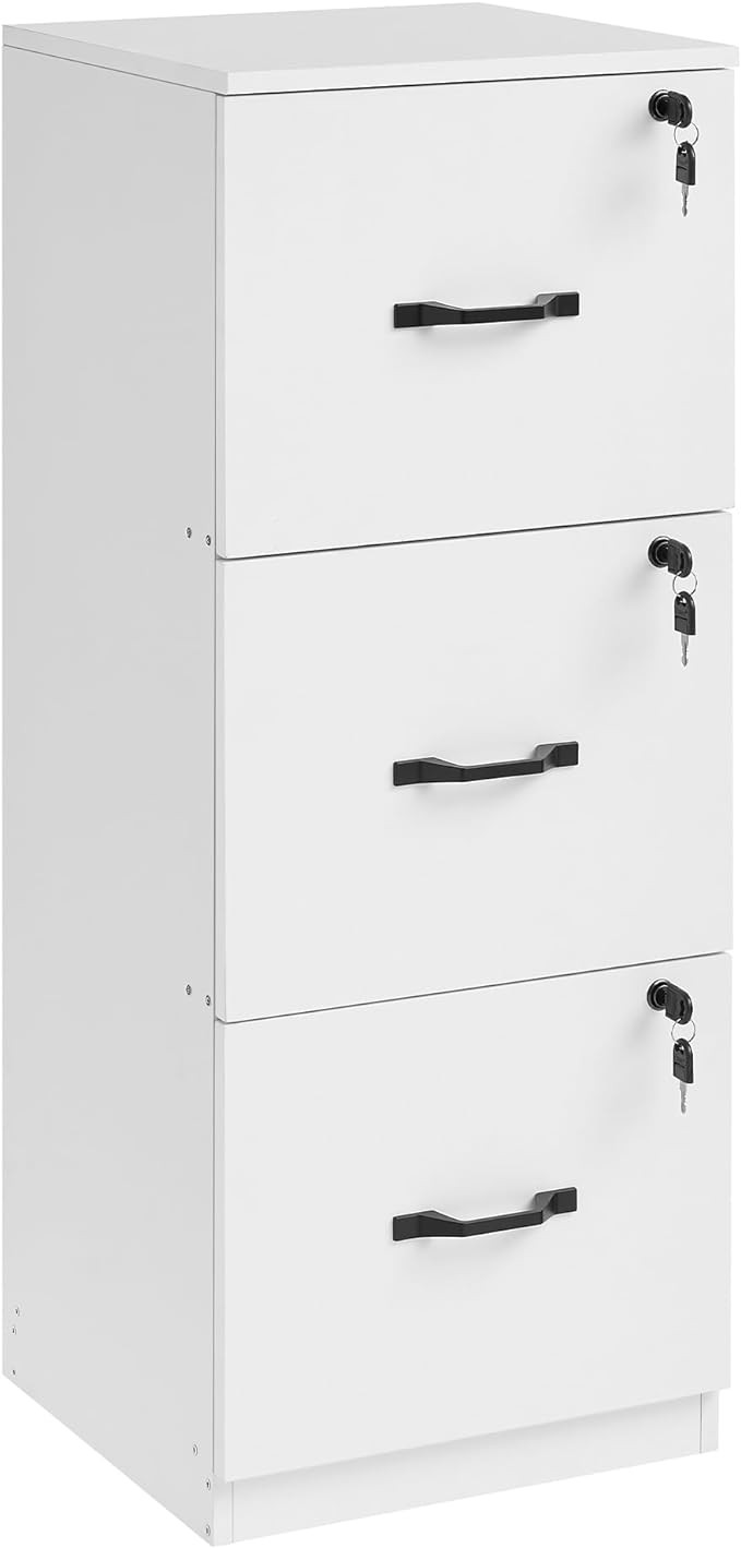 VASAGLE 3-Drawer Vertical File Cabinet, Filing Cabinet for Home Office, Printer Stand, with 3 Lockable Drawers, Adjustable Hanging Rail, for A4 and Letter-Size Files, Cloud White UOFC055W14