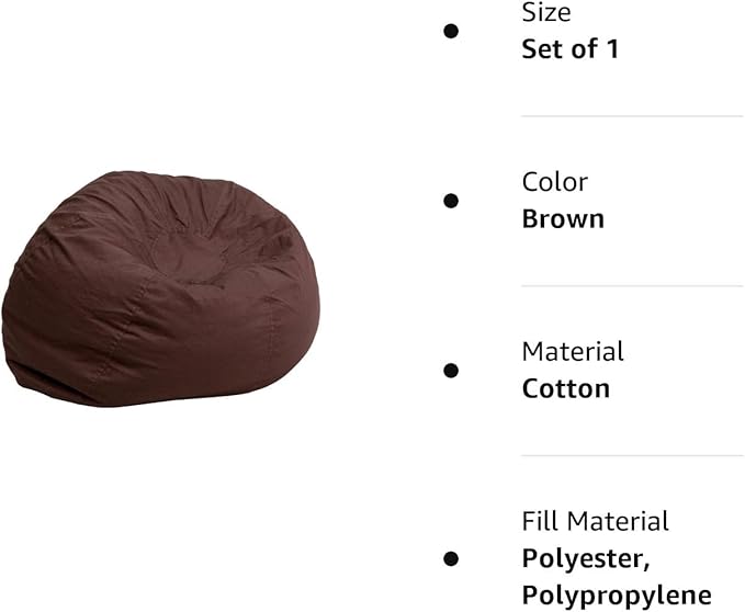 Flash Furniture Dillon Small Bean Bag Chair for Kids and Teens, Foam-Filled Beanbag Chair with Machine Washable Cover, Brown