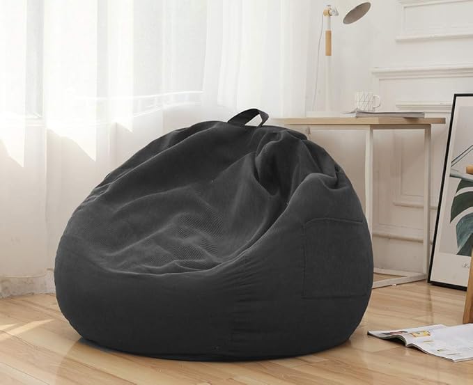 Stuffed Animal Storage Bean Bag Chair Cover (No Filler)for Kids and Adults. Premium Corduroy Stuffable Beanbag for Organizing Children Plush Toys or Memory Foam Extra Large 300L (Dark Grey)