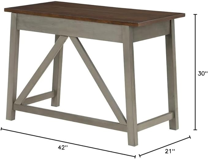 OSP Home Furnishings Milford Rustic 42 Inch Writing Desk with 2 Drawers and Burnished Decorative Hardware, Slate Gray