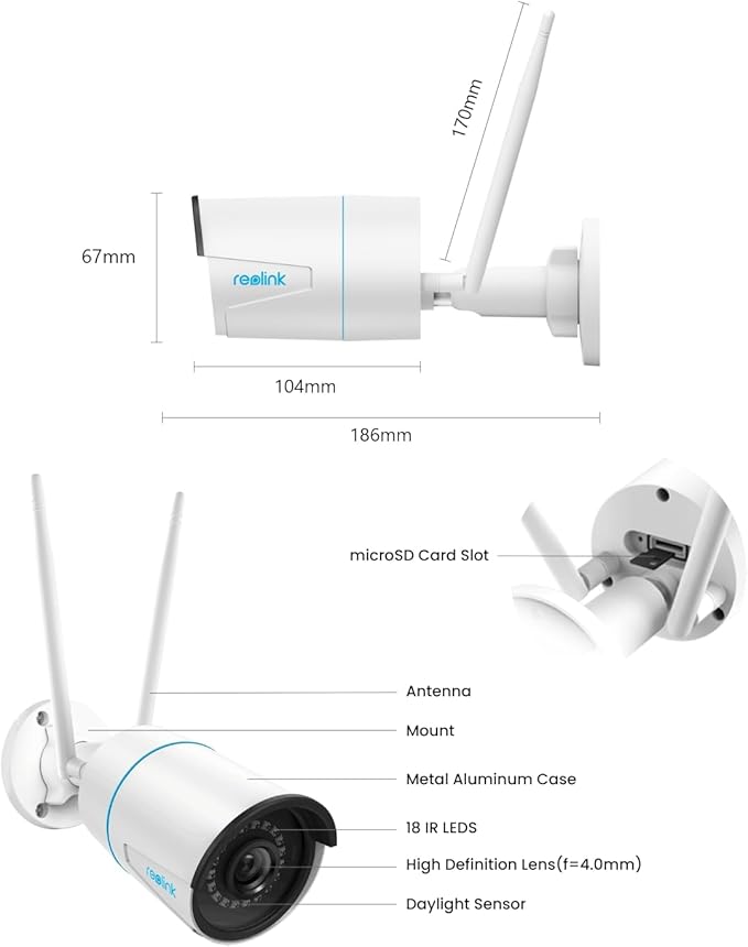 REOLINK Plug-in Outdoor WiFi Security Camera, 5MP HD Dual Band Wired Wi-Fi Camera for Home Security-2.4/5 Ghz, Smart Detection, Motion Detection, Night Vision, IP67 Waterproof, RLC-510WA