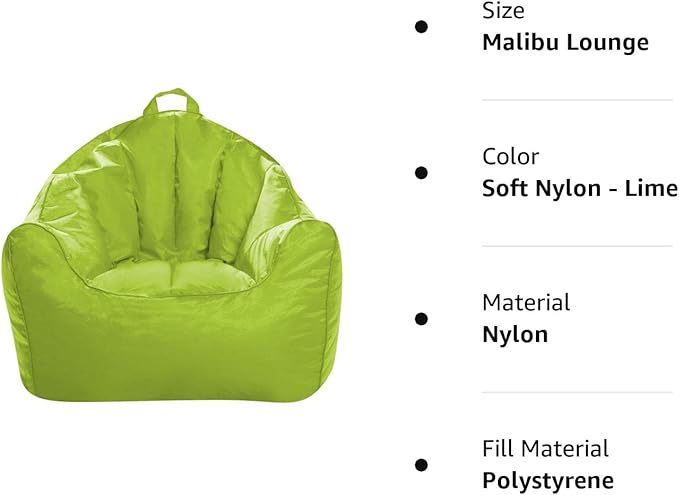 Posh Creations Structured Comfy Seat for Playrooms and Bedrooms, Large Bean Bag Chair, Malibu Lounge, Lime
