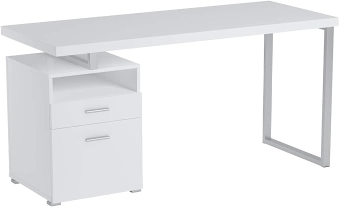 Monarch Specialties Computer Writing Desk for Home & Office Laptop Table with Drawers Open Shelf and File Cabinet-Left or Right Set Up, 60" L, White