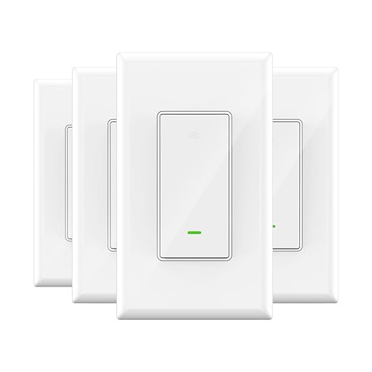 GHome Smart Switch,Smart Wi-Fi Light Switch Compatible with Alexa and Google Assistant 2.4Ghz, Single-Pole,Neutral Wire Required,UL Certified,Remote/Voice Control, No Hub Required (4 Pack)