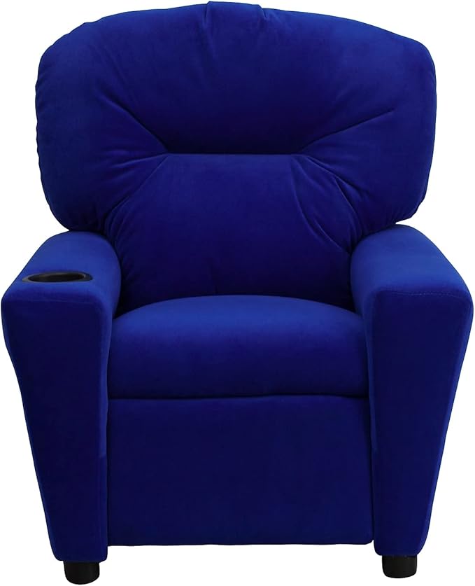 Flash Furniture Chandler Microfiber Kids Recliner with Cup Holder and Safety Recline, Contemporary Reclining Chair for Kids, Supports up to 90 lbs., Blue