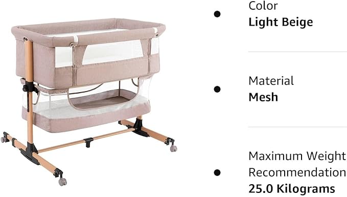 3 in 1 Baby Crib Bedside Crib,Baby Bassinet,Baby Bed Adjustable Portable Bed for Infant/Baby,Light Beige