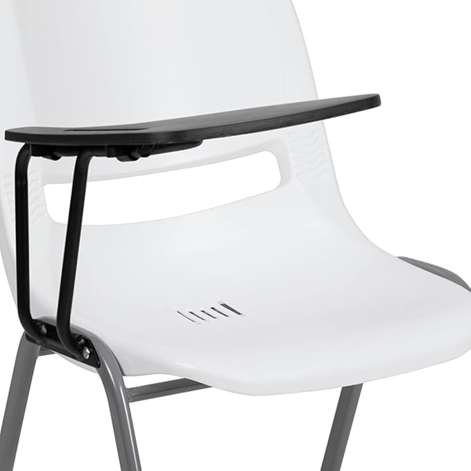Flash Furniture HERCULES White Ergonomic Shell Chair with Right Handed Flip-Up Tablet Arm