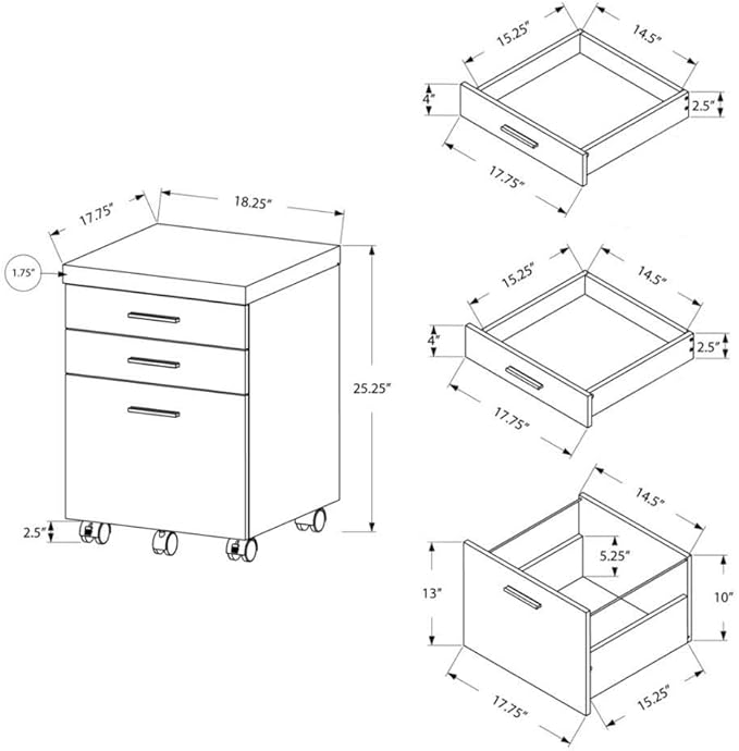 Monarch Specialties 3 Drawer File Cabinet - Filing Cabinet (Dark Taupe)