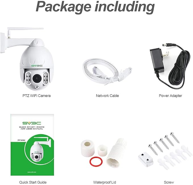 SV3C 1080P Outdoor PTZ WiFi Camera, ONVIF Security IP Camera with Auto Tracking, 197ft HD Night Vision, 5X Optical Zoom, Two-Way Audio, Waterproof, Compatible with Blue Iris, SD Card Slot, CamHiPro