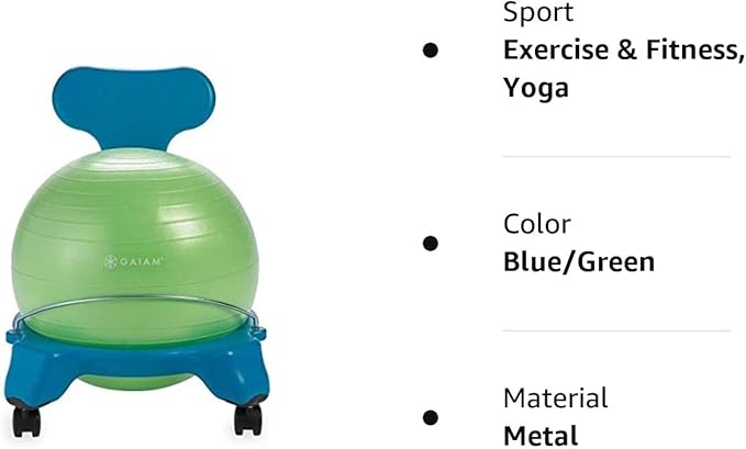 Gaiam Kids Balance Ball Chair - Classic Children's Stability Ball Chair, Alternative School Classroom Flexible Desk Seating for Active Students with Satisfaction Guarantee, Blue/Green