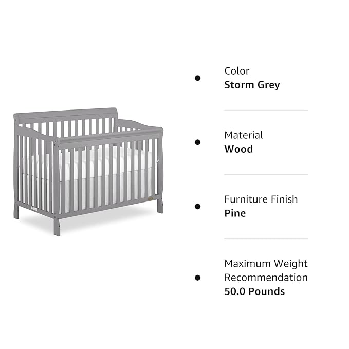 Dream On Me Ashton 4-In-1 Convertible Crib In Storm Grey, Greenguard Gold, JPMA Certified, Non-Toxic Finishes, Features 4 Mattress Height Settings, Made Of Solid Pinewood