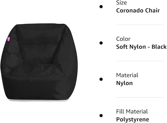Posh Creations Structured Comfy Seat for Playrooms and Bedrooms, Large Bean Bag Chair, Coronado Chair, Black