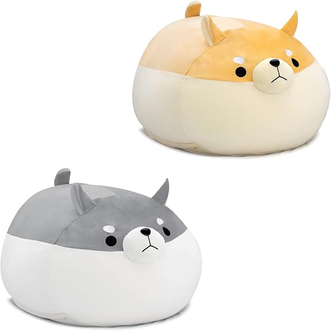Stuffed Animal Storage Bean Bag Chair Cover for Kids Grey Shiba Inu Dog Bean Bag Chair for Girls XX-Large Size Toy Organizer Cover Only Without Filling