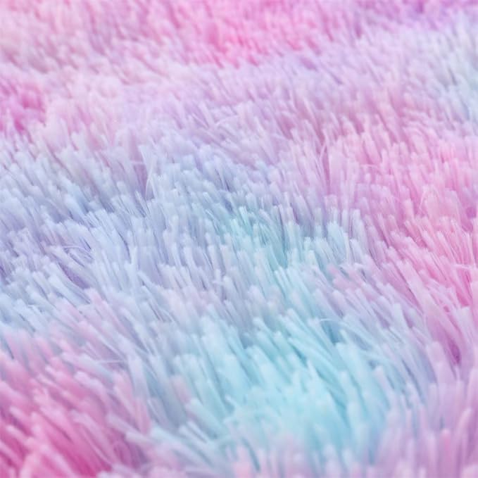 Faux Fur Kids Girls Purple Rainbow Comforter Sets King - 3PC Bed Set Warm Comfortable Soft Plush Flannel Velvet Fluffy Fuzzy Bedding(Comforter x 1 Pillowcases x 2)
