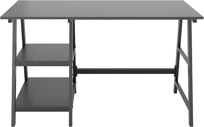 sogesfurniture 47 inches Writing Computer Study Desk with 2 Tier Storage Shelves on Left or Right Side, Trestle Desk, Home Office Study Desk,Black