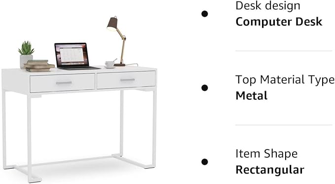 Tribesigns 40 Inch White Computer Desk, White Writing Desk with 2 Drawers, Modern Simple Study Desk Makeup Vanity Table for Bedroom Small Spaces