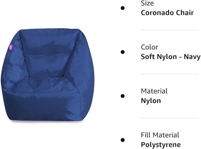 Posh Creations Structured Comfy Seat for Playrooms and Bedrooms, Large Bean Bag Chair, Coronado Chair, Navy