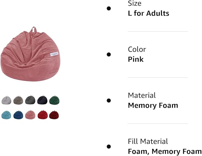 Stuffed Animal Storage Bean Bag Chair Cover (No Beans) for Kids and Adults.Soft Premium Corduroy Stuffable Beanbag for Organizing Children Plush Toys or Memory Foam Extra Large 300L (Pink)