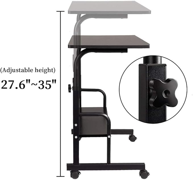 SIDUCAL Computer Cart, Portable Laptop Desk Laptop Cart, Portable Desk with Wheels, Rolling Desk Adjustable Height, Rolling Laptop Stand, Rolling TV Tray, Couch Desk Bed Desk for Laptop, 31.5'' Black
