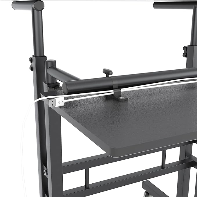 sogesfurniture Mobile Standing Desk Laptop Workstation on Wheels, Adjustable Computer Desk for Standing or Sitting, Black 101-BK