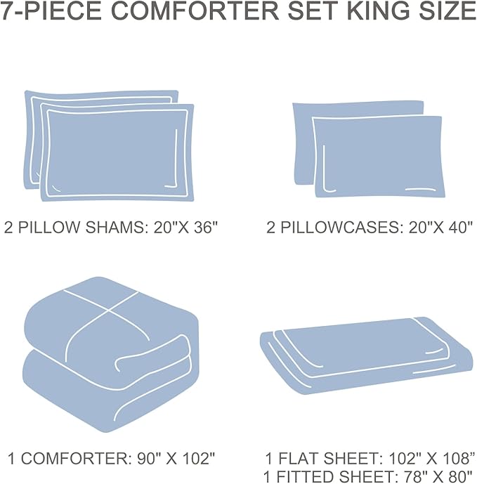 EMME King Comforter Set - 7 Pcs White Boho Comforter Set, Tufted King Size Bedding Sets with Sheets, Shabby Chic Embroidery Bed Set Fluffy Bed Bag for All Season(102"X90")