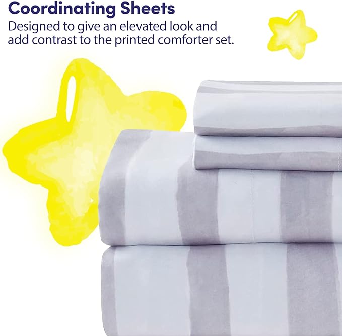 Kids Bedding Set Bed in a Bag for Boys and Girls Toddlers Printed Sheet Set and Comforter , Full, Trucks
