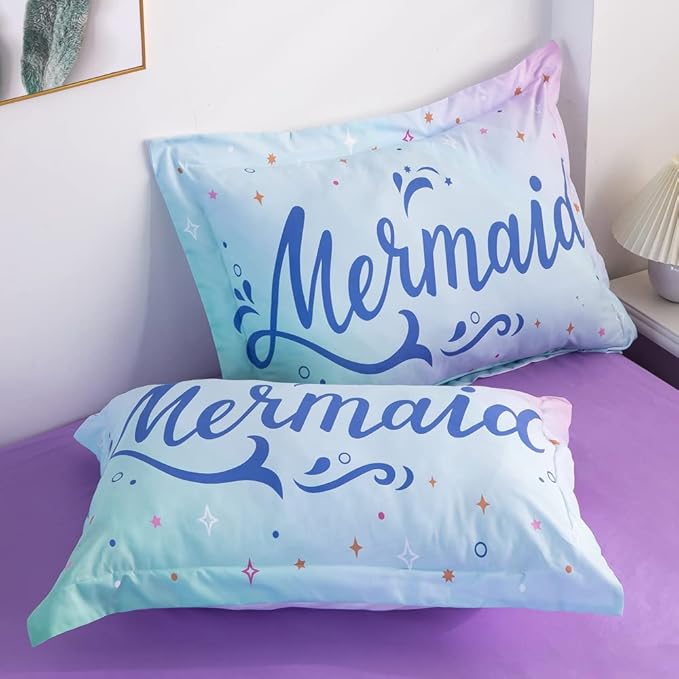 Wajade Kid Mermaid Scale Comforter Bedding Set Queen Size, Colorful Rainbow 3D Fish Scale 7 Pieces Soft Bedding Sets with Comforter, Sheet, Pillowcase and Sham for Girls
