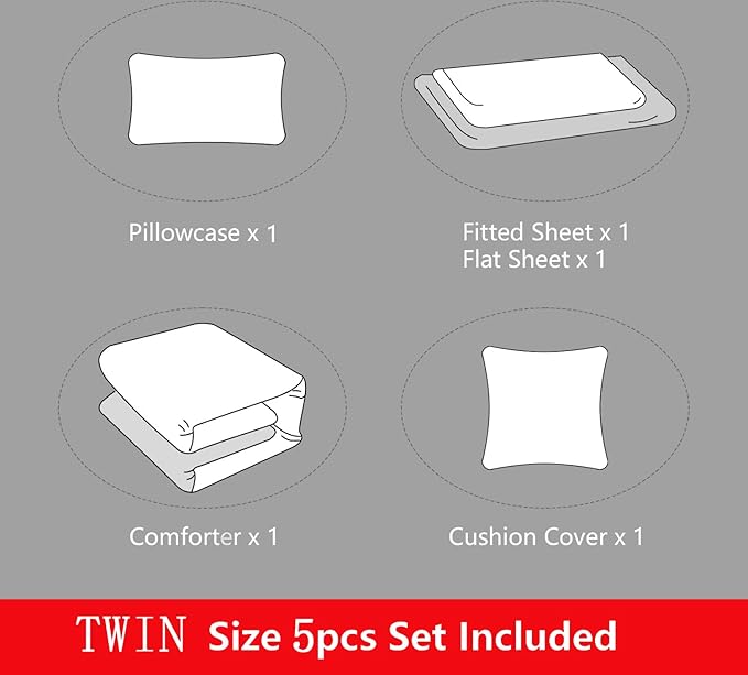 5 Pieces Bed in A Bag Gamer Bedding Set for Boys Kids Gaming Comforters Set,Gamer Bed in a Bag Complete with Comforter Set Sheets Flat Sheet Pillowcase,DJT5002Twin Size