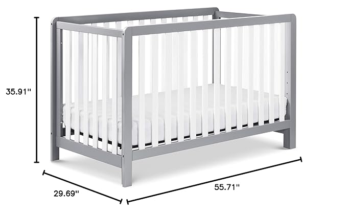 Carter's by DaVinci Colby 4-in-1 Low-Profile Convertible Crib in Grey and White, Greenguard Gold Certified