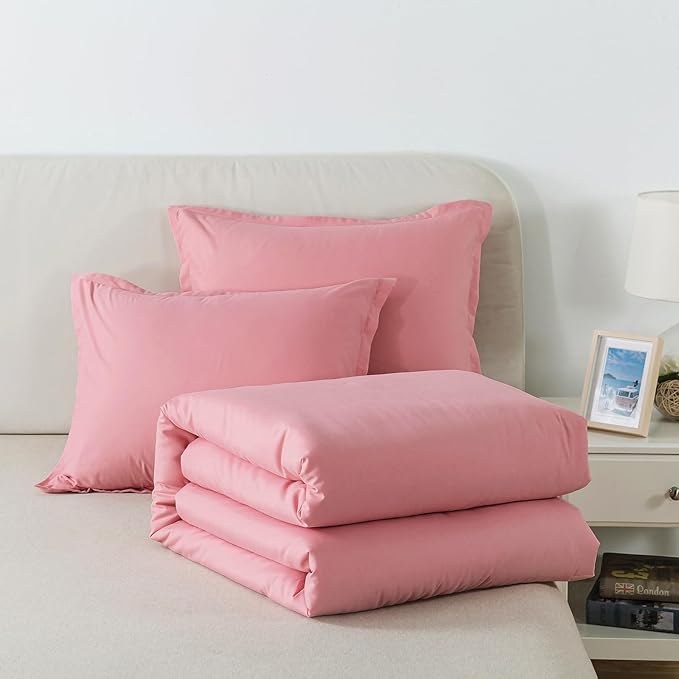 Pink Comforter Set Twin Size, Solid Blush Women Girls Pink Down Alternative Boho Bedding Comforter Set, Breathable Fluffy Microfiber Comforter (68"x90") for All Seasons with Pillowcase