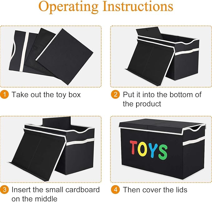 VICTOR'S Toy Storage Organizer - Extra Large Toy Box Chest Storage Boxes Bins Baskets for Kids, Boys, Girls, Nursery Room, Playroom (New Black)