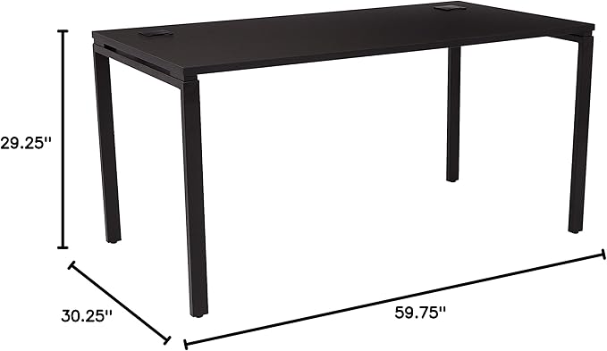 OSP Home Furnishings 60” Writing Desk with Black Laminate Top & Black Finish Metal Legs, 60