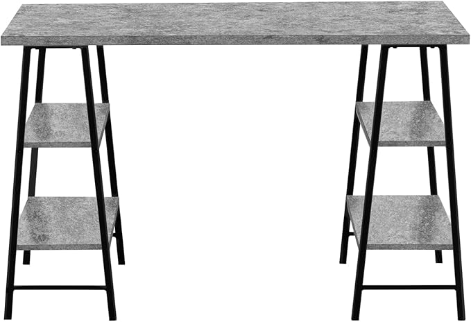 Monarch Specialties 7526 Computer Desk, Home Office, Laptop, Storage Shelves, 48" L, Work, Metal, Laminate, Black, Contemporary, Modern Desk-48 L Grey Stone-Look, 47.25" L x 23.75" W x 30" H