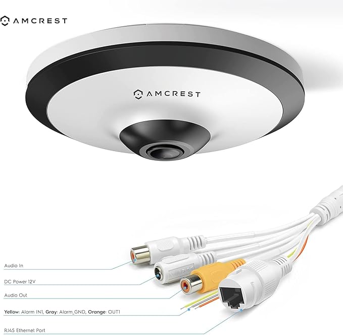 Amcrest Fisheye IP POE Camera, 360° Panoramic 5-Megapixel POE IP Camera, Fish Eye Security Indoor Camera, IVS Features and People Counting, MicroSD Recording, IP5M-F1180EW-V2 (White)