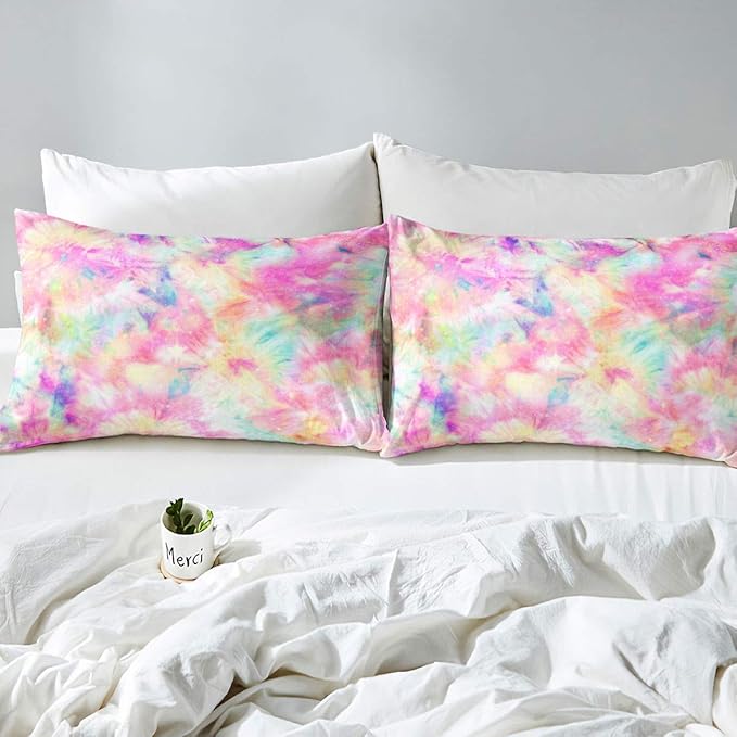 Erosebridal Kids Tie Dye Comforter Set, Bohemian Batik Down Comforter Full Size, Boho Psychedelic Bedding Comforters for Children Girls Boys Teens Bedroom, Trippy Tattoo Watercolor Quilted Duvet