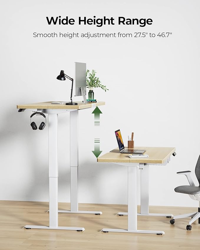Marsail Standing Desk with Drawer, 55x24 Inch Adjustable Height Standing Desk, Electric Stand up Desk, Sit Stand Home Office Desk, Ergonomic Workstation for Home Office Computer Gaming Desk Maple