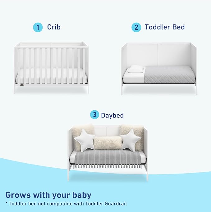 Graco Theo 3-in-1 Convertible Crib (White) - GREENGUARD Gold Certified, Converts to Toddler Bed & Daybed, Fits Standard Full-Size Crib Mattress, 4 Adjustable Mattress Heights